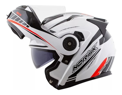 Imagem 4 de 6 de Capacete para moto escamoteável Norisk FF345 Route branco, preto e vermelho motion tamanho 56