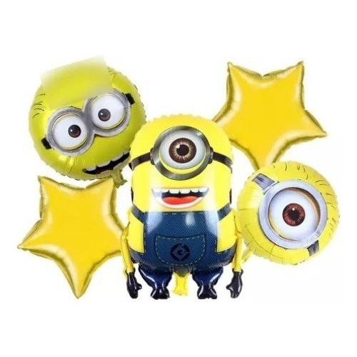 Bouquet 5 Globos Minions Globo 3d+4 Metalizados 45cm