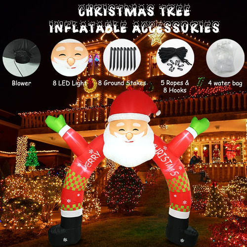 Arco Inflable De Papá Noel Iluminado 3.4 Metros Navidad