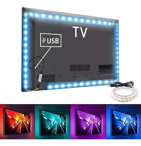 Imagen 1 de 6 de Cinta Luces Led Usb Tira Rgb Luz Para Tv O Pc Con Pega 2 Mts