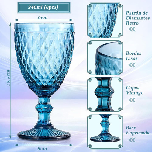 Vasos De Cristal Juego De 6 Copas De Vino 240ml Azul