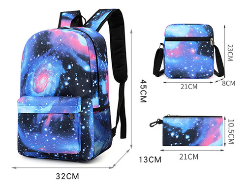 Juego De 3 Mochilas Con Puntadas Para Niños Con Forma De Noche Estrellada, Mochila Escolar Para El Regreso A La Escuela, Bolsa Para Lápices, Bolsa Tip