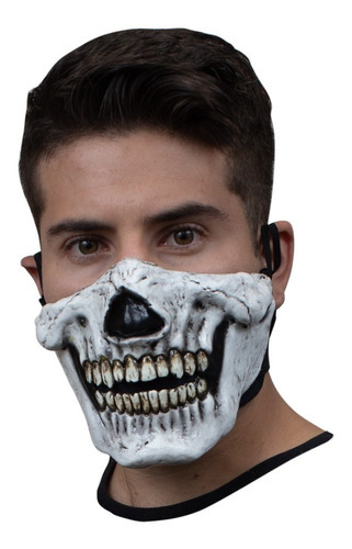 Máscara Cubrebocas Calavera Muerte Halloween Látex Color Blanco