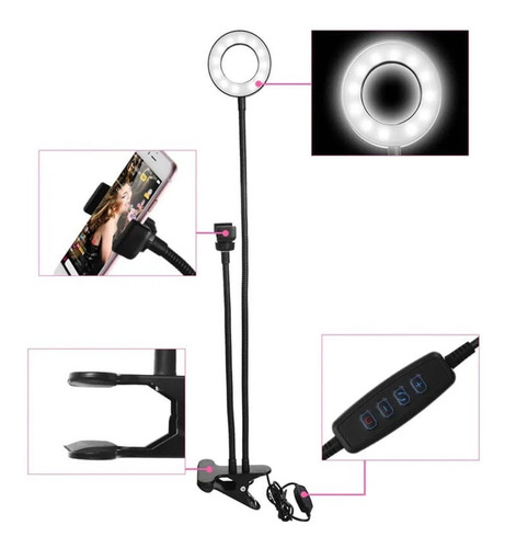 Ring Light De Mesa Iluminador Led Com Suporte Celular