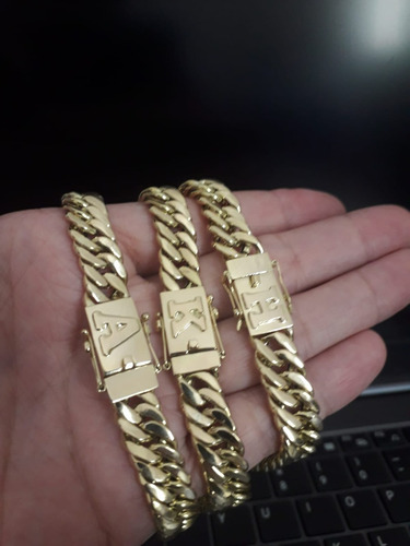 Pulseira Elos Duplos 20 Gramas Ouro 18k 750 Fecho Letra