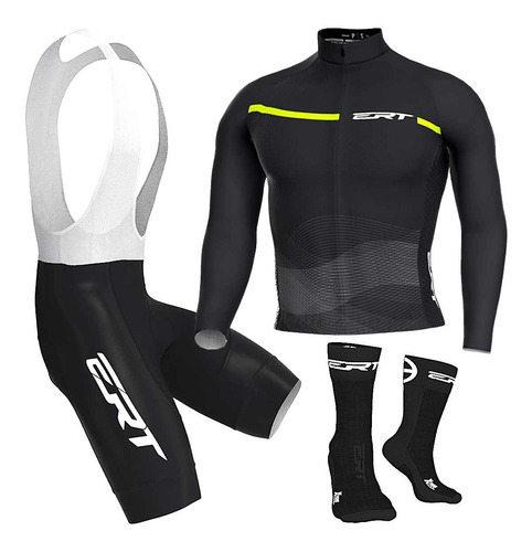 Imagem 1 de 10 de Conj Ciclismo Ert - Bretelle + Camisa Linea Yellow + Meia