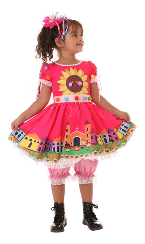 Vestido Junino Infantil Super Luxo Rosa