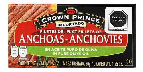 Filete De Anchoas Crown Prince En Aceite De Oliva 56 Gr