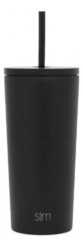 Termo Simple Modern Classic Tumbler 20oz Doble Tapa Y Popote Color Negro
