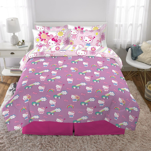 Juego De Acolchado Y Sábanas Franco Hello Kitty, Full, 7 Pzs