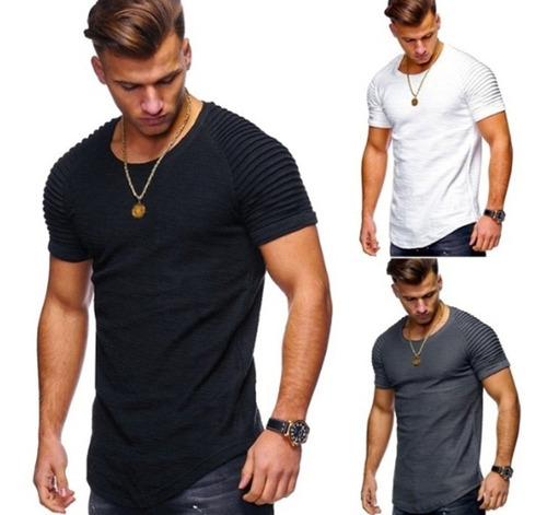 Remera Hombre Manga Corta Moda Slim Fit Entallada A14