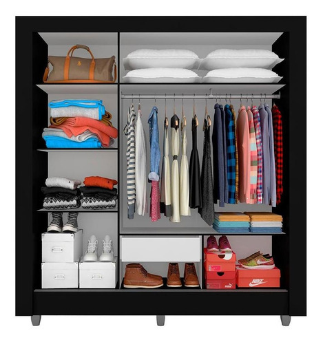 Guarda Roupa Casal C/espelho 3 Pts 1 Gav Alice Preto Cor Preto-fosco