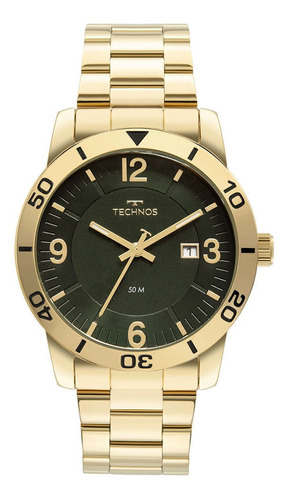 Relogio Masculino Technos Classic Steel Dourado + Carteira Cor do fundo Preto