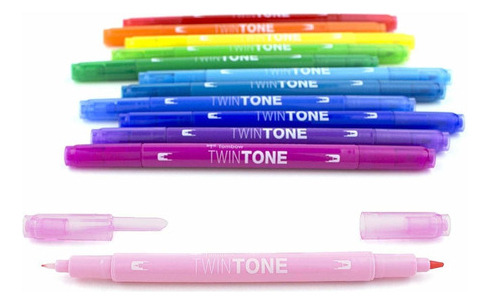 Marcadores Tombow Twintone Colores Arcoiris 12 Pzas