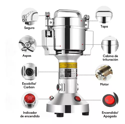 Molino Pulverizador Eléctrico de Granos, Semillas, Raices, Cortezas y  Especias 