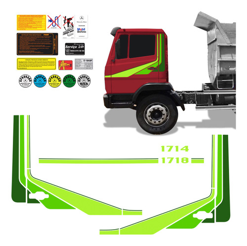 Kit Faixa Mercedes Benz 1714/1718 Lateral/capô Adesivo Verde