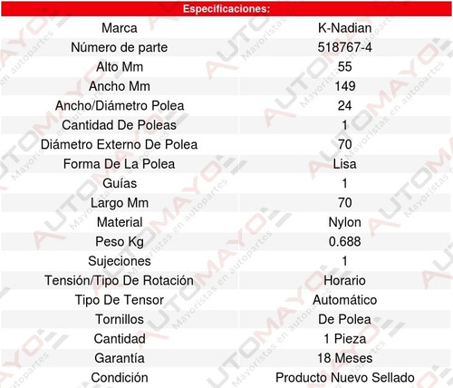 Tensor Accesorios Durango V6 3.6l 11 Al 15 K-nadian 8585147