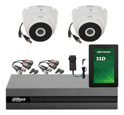 Kit Dvr 2 Camaras Minidomo Metalica 2mpx Dahua Con Disco Ssd