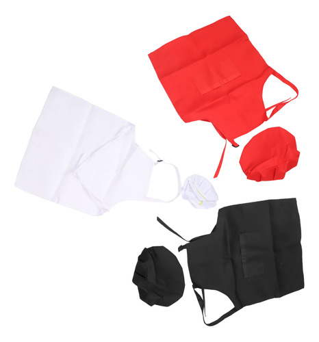 Set De 3 Delantales Y Gorro De Chef Para Niños, Rojo, Negro