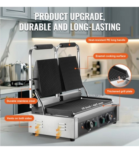 Parrilla Eléctrica Comercial Sandwichera Panini Plancha Dob Plateado