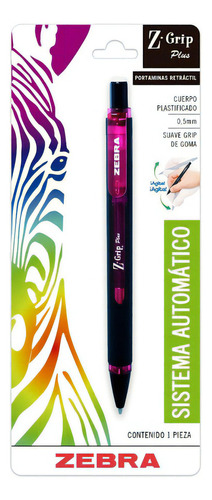 Portaminas Retráctil Z Grip Plus Punto Fino (0.5 Mm) Zebra. Color Rosa