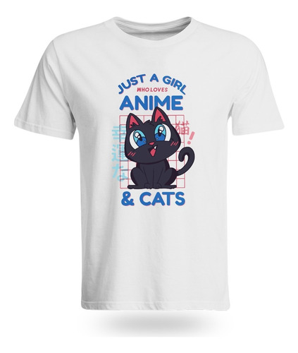 Camiseta Chica Que Ama El Anime Y Los Gatos 