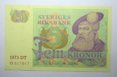 Suecia Billete 5 Koronas 1973 Pick 51 C Unc Sin Circular