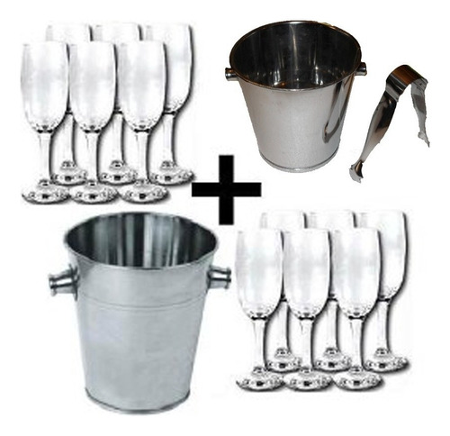 Set Brindis 12 Copas Champagne + Balde De Hielo + Frapera-