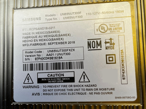 Main Samsung Un65nu7300f *box49 (Usado)