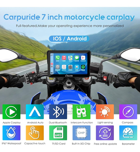 Pantalla Gps 7 Carplay/android Auto Para Motocicleta Blueto