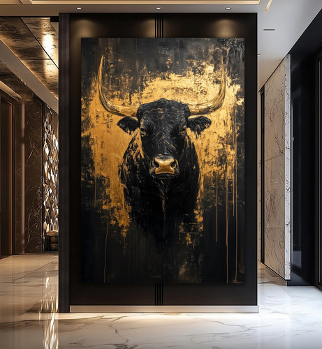 Cuadro Toro Lujo Negro Y Dorado Canvas 140x80cm Negro