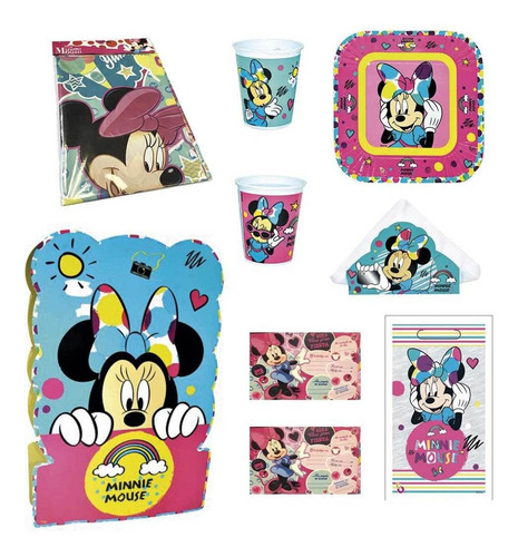 Set Cotillón De Cumpleaños Decoración Diseño Minnie Mouse