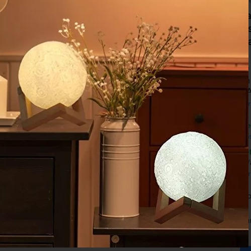 Lámpara Luz 3d Led De Mesa Forma De Globo Lunar Iluminación Blanco