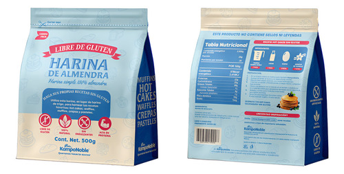 Harina Integral 100% Almendra | Sin Gluten | Sin azucares añadidos , Sin Sal , Sin Conservadores | Contenido Neto: 500g | KampoNoble