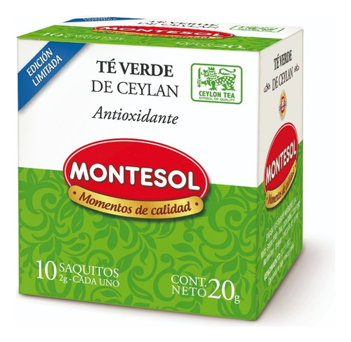 Te Verde De Ceylan Montesol 10 Saquitos 20g - Antioxidante