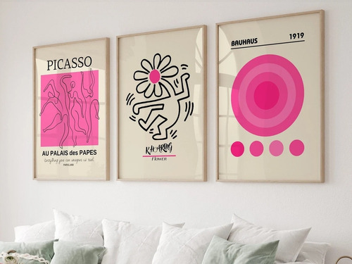 3 Cuadros Decorativos Living Modernos Abstractos Rosa Pink