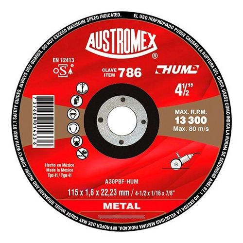 Disco Corte De Metal 4½x1/16x7/8 Hum