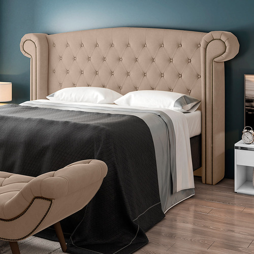 Cabeceira Cama Box Casal Quarto 140cm Sofia Veludo Bege