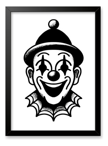 Quadro Palhaço Sorrindo, Tattoo, Quadro Com Moldura 33x24cm