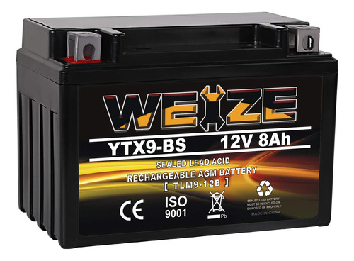 Weize Ytx9-bs - Bateria De Plomo-acido, Sin Mantenimiento, P