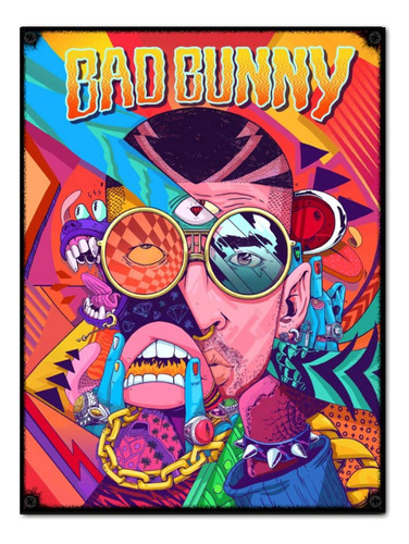 #772 - Cuadro Decorativo Vintage - Bad Bunny Poster Música