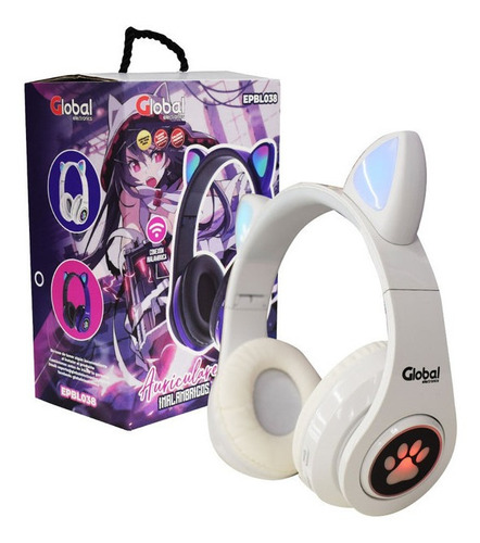 Auricular Bluetooth Gamer Con Orejas De Gato Color Blanco