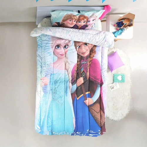 Acolchado 1 1/2 Plaza Frozen Magia Y Calidez En Tu Cama Acolchado Frozen