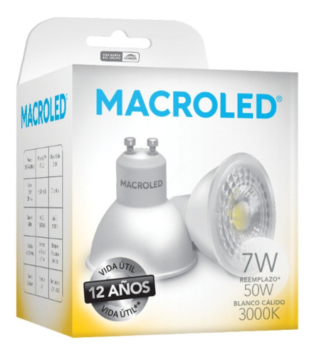 Dicroica Led 7w Dimerizable Macroled Gu10 3000k