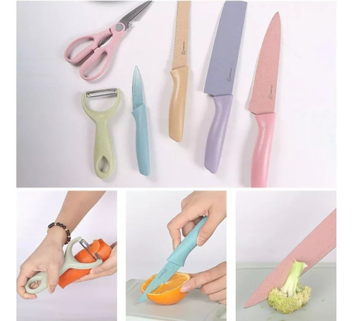 Set De Cuchillos Profesional Color Pasteles 6 Pcs