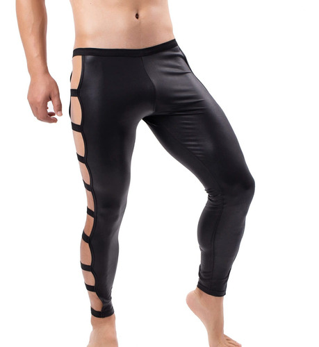 Qiati Pantalon Ajustado Piel Sintetica Para Hombre Leggings