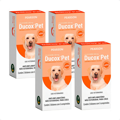 4 Ducox Pet 200mg Pearson Anti-inflamatório Cães - 10 Comp