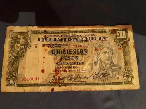 Billete De Uruguay De $ 500 Año 1939 Seried ( Dificil )