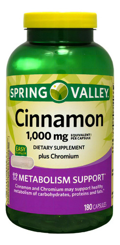 Canela 1000mg Spring Valley Cinnamon Baja Colesterol + Cromo Sabor Neutro