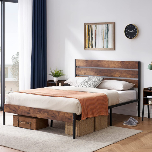 Vecelo Base De Cama Queen Con Cabecera Y Estribo De Madera R